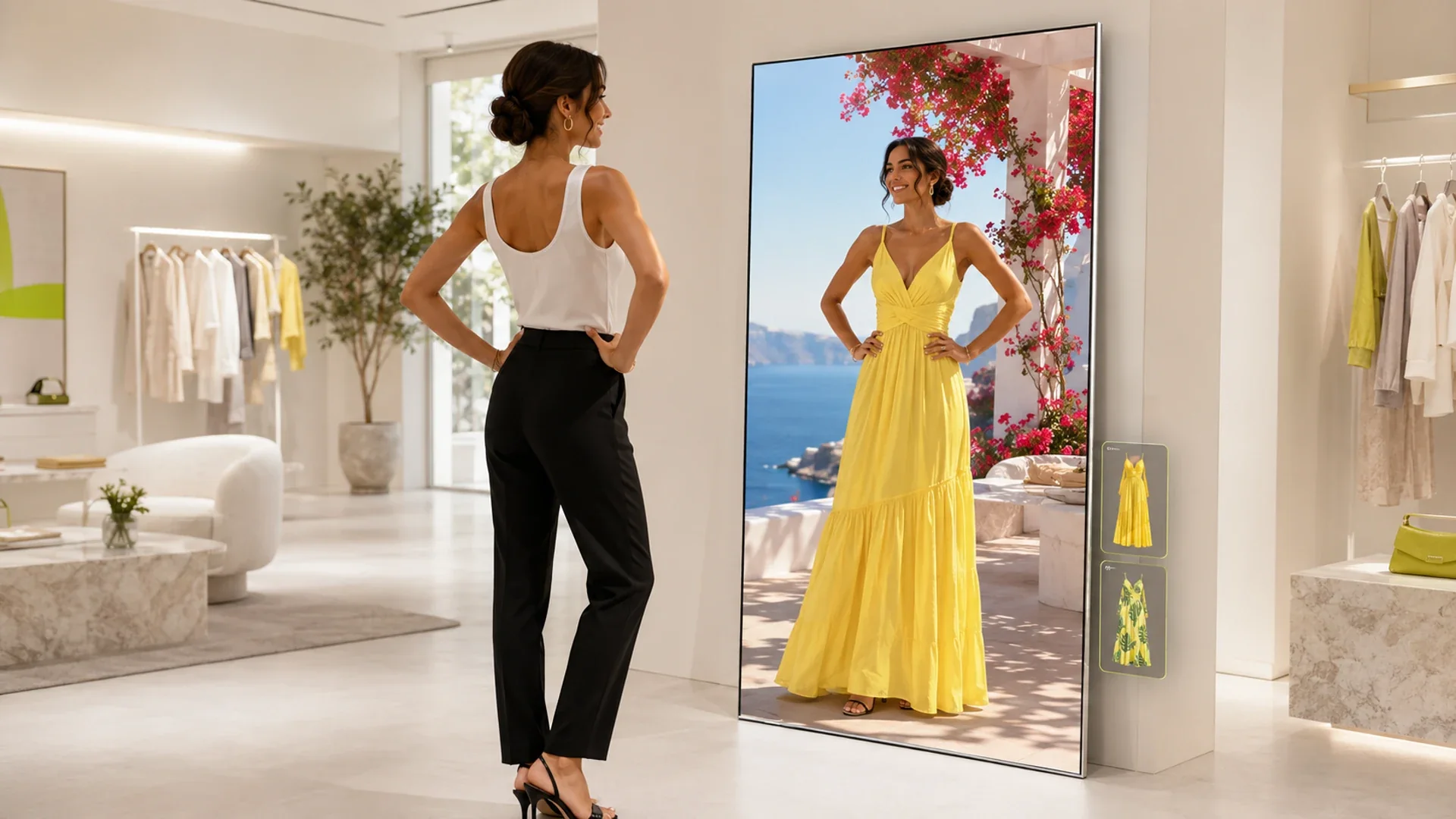 Scene mode placing the customer and the look inside a built world